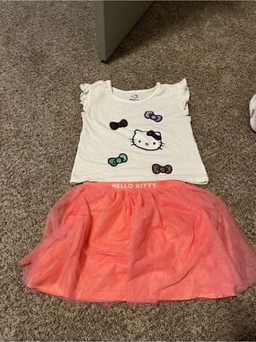 Hello Kitty Cream Top with Coral Pink Glitter Tulle Skirt